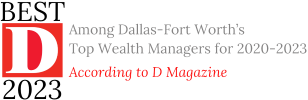 The logo for dallas fort worth's top wealth managers 2020 - 2021 according to d magazine.