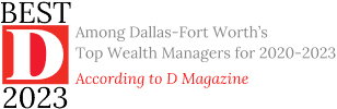 The logo for dallas fort worth's top wealth managers 2020 - 2021 according to d magazine.